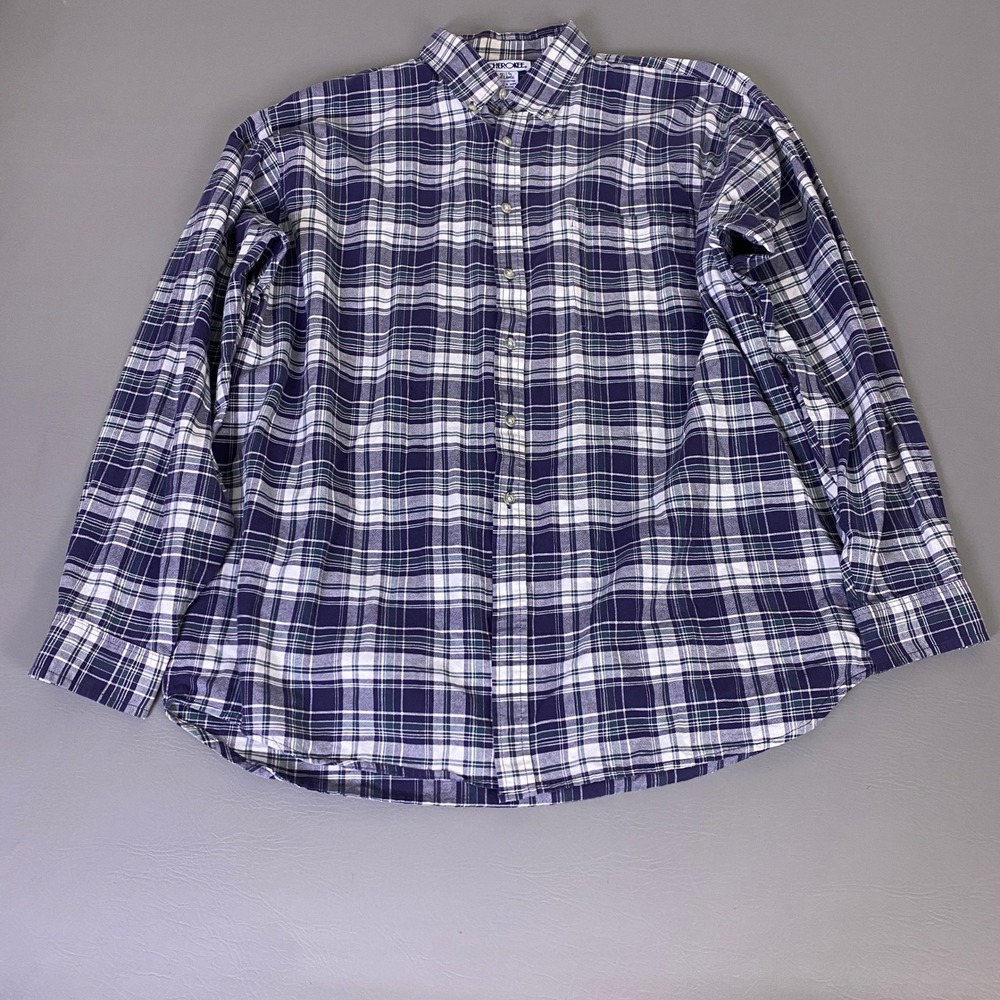 Cherokee Button Down Shirt Mens XL Plaid Navy Blue White Green Long Sleeve *Flaw